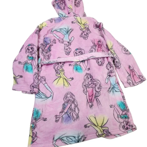 Disney Princess Girls Pink Fleece Hooded Robe Bathrobe Size M (8) - Picture 4 of 6